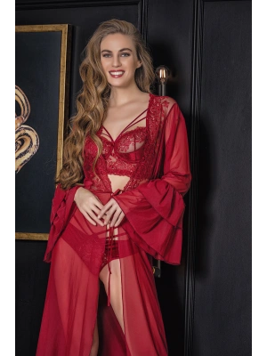 Transparan Maxi Boy Sabahlık Bordo