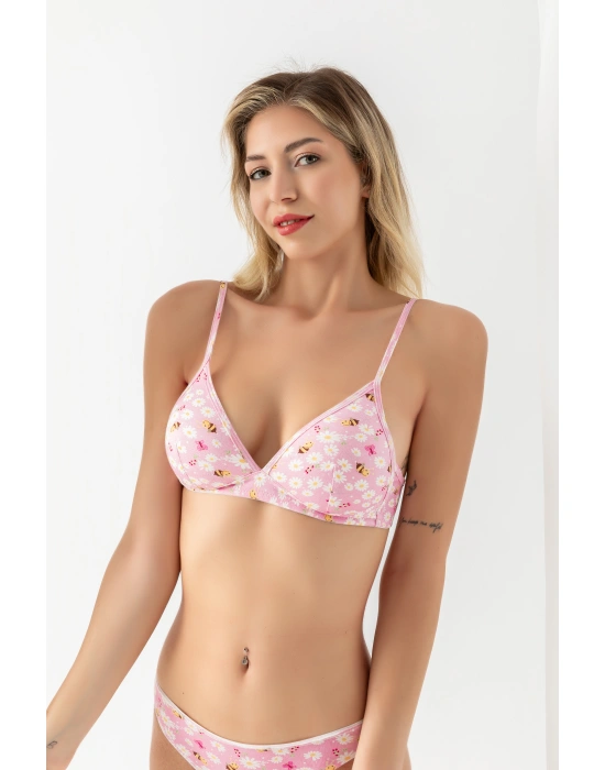 Pamuklu Desenli, Üçgen Sütyen Pembe