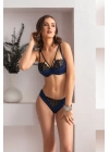 Balenli Kapsız Sütyen ve Slip Külot Takım Lacivert