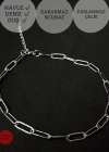 Parlak Kabartmalı Paperclip (Ataş) Zincir Silver Renk Çelik Halhal | Sevgili Takı Koleksiyonu