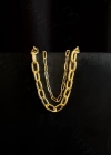 İkili Paperclip (Ataş) Gold Çelik Zincir Bileklik | MeToo Serisi