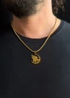 Kurt Başlı Kobra Zincirli Gold Çelik Kolye | Ata Serisi