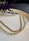 Paperclip -Gurmet Model İki Zincirli Gold Çelik Bileklik | Sevgili Takı Koleksiyonu