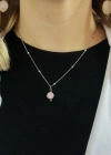 Pembe Kuvars Doğal Taşlı Çelik Kolye -Gezegen Serisi