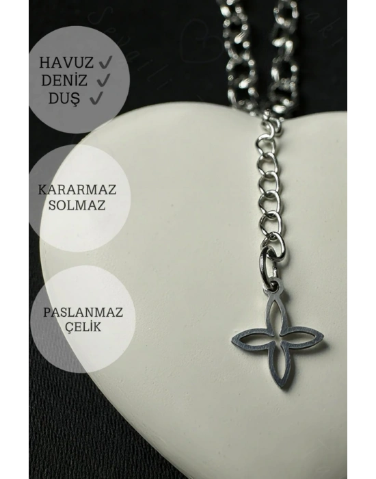 Paperclip (Ataş) Model Zincir Silver Renk Çelik Sallantılı Halhal | Taş Serisi