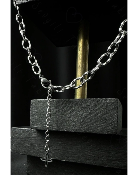 Paperclip (Ataş) Model Zincir Silver Renk Çelik Sallantılı Halhal | Taş Serisi