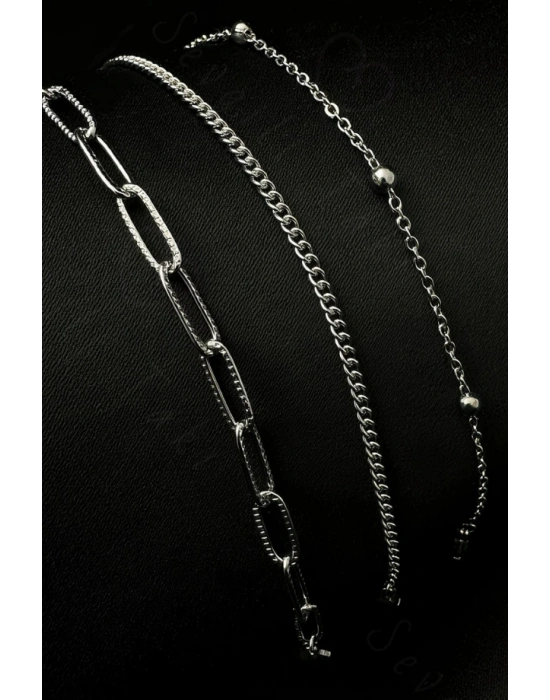 Üç Zincirli Çelik Bileklik | Çelik Zincir Bileklik | Kararma Yapmaz | ST Serisi