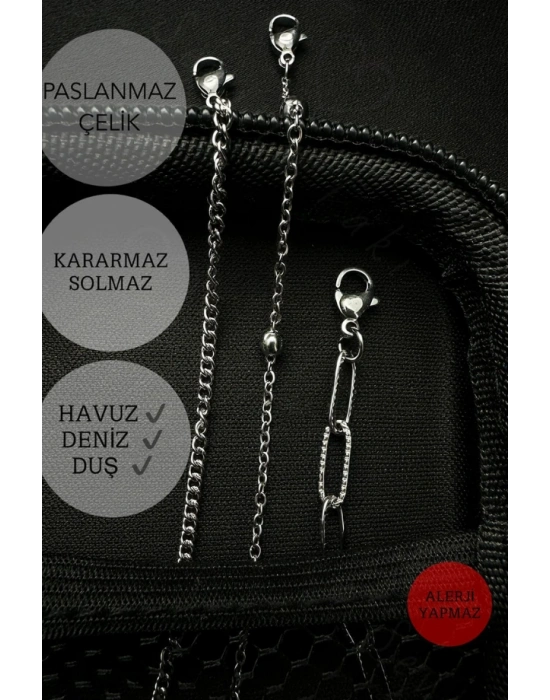 Üç Zincirli Çelik Bileklik | Çelik Zincir Bileklik | Kararma Yapmaz | ST Serisi