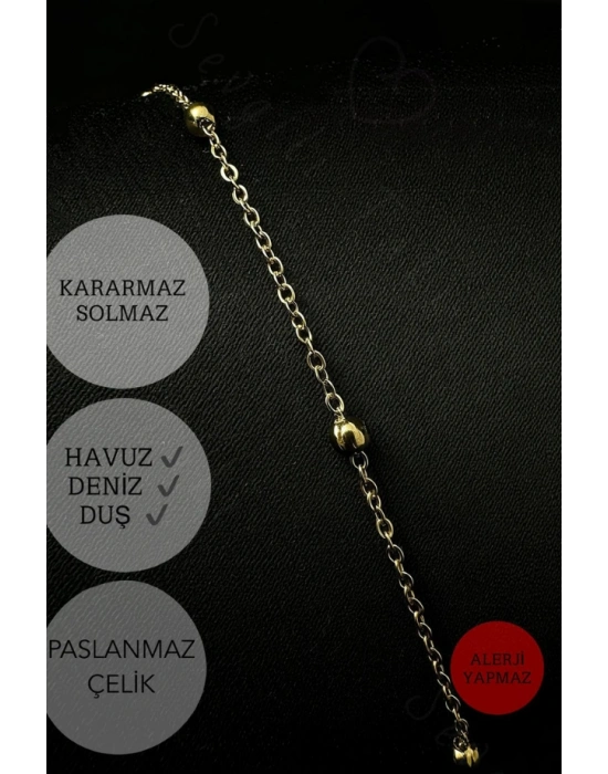 Gold Renk Toplu Zincir Halhal | Çelik Halhal | 1+ Serisi
