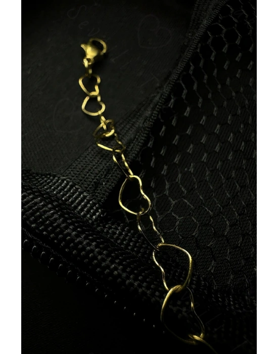 Gold Renk Kalp Zincir Halhal | Çelik Halhal | Medcezir Serisi