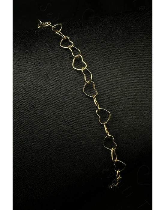 Gold Renk Kalp Zincir Halhal | Çelik Halhal | Medcezir Serisi