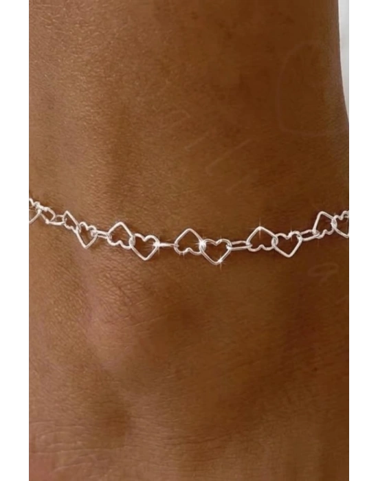 Gümüş Renk Kalp Zincir Halhal | Çelik Halhal | Medcezir Serisi