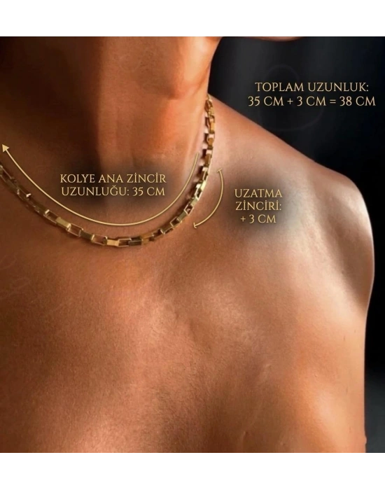 Dikdörtgen Zincirli Gold Choker Çelik Kolye | Choker Serisi