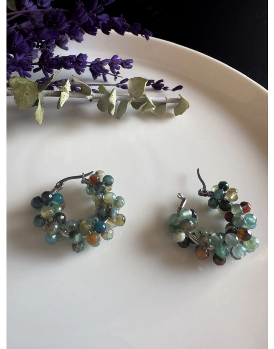 Akik Doğal Taşlı Çelik Küpe -Miracle Serisi