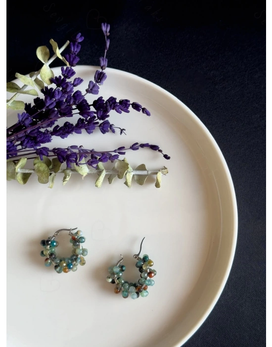 Akik Doğal Taşlı Çelik Küpe -Miracle Serisi