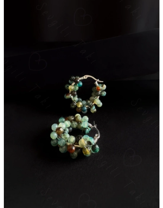 Akik Doğal Taşlı Çelik Küpe -Miracle Serisi