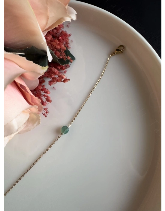 Akik Doğal Taşlı Gold Çelik Bileklik | Sevgili Takı Koleksiyonu