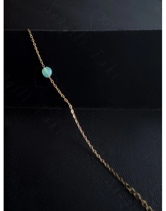 Akik Doğal Taşlı Gold Çelik Bileklik | Sevgili Takı Koleksiyonu