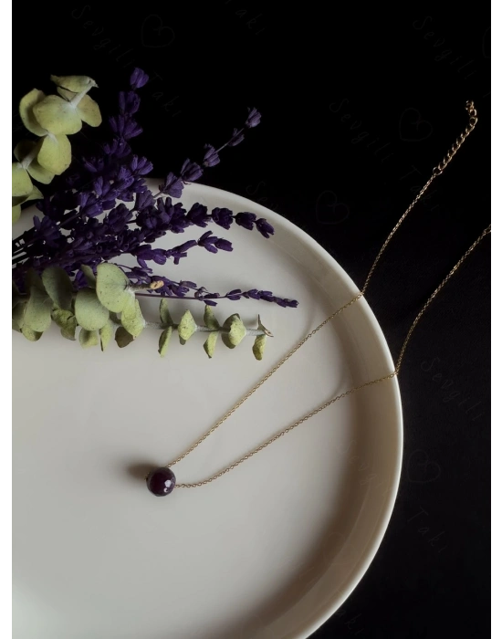 Akik Doğal Taşlı Gold Çelik Kolye -Doğa Serisi