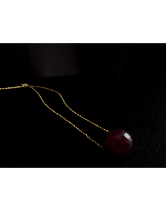 Akik Doğal Taşlı Gold Çelik Kolye -Doğa Serisi