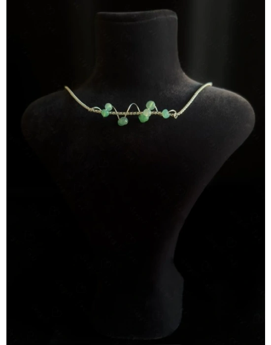 Akik Doğal Taşlı Çelik Kolye - Vega Serisi