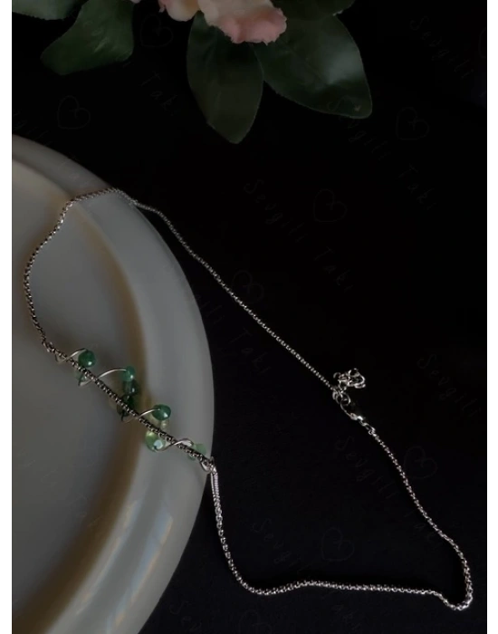 Akik Doğal Taşlı Çelik Kolye - Vega Serisi