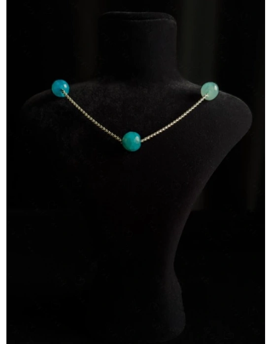 Akik Doğal Taşlı Çelik Kolye -Sevgili Takı Koleksiyonu