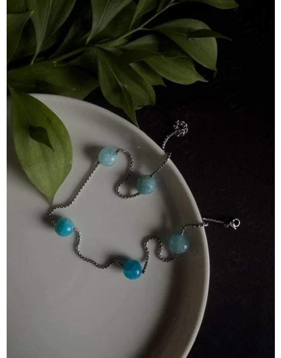 Akik Doğal Taşlı Çelik Kolye -Sevgili Takı Koleksiyonu