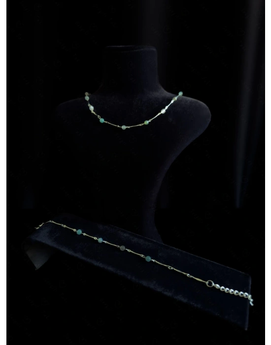 Akik Doğal Taşlı Çelik Kolye ve Bileklik Takımı | Koruma Serisi