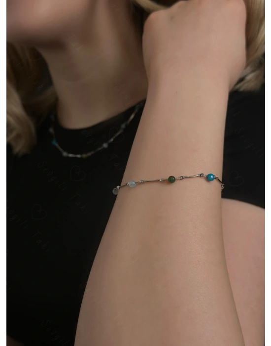 Akik Doğal Taşlı Çelik Kolye ve Bileklik Takımı | Koruma Serisi