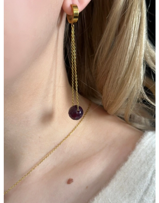 Akik Doğal Taşlı Gold Çelik Küpe -Doğa Serisi