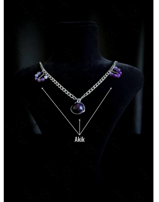 Akik Doğal Taşlı Çelik Kolye | Sonbahar Serisi