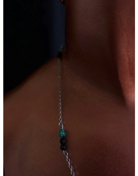 Akik Doğal Taşlı Çelik Kolye | Spiritüel Seri