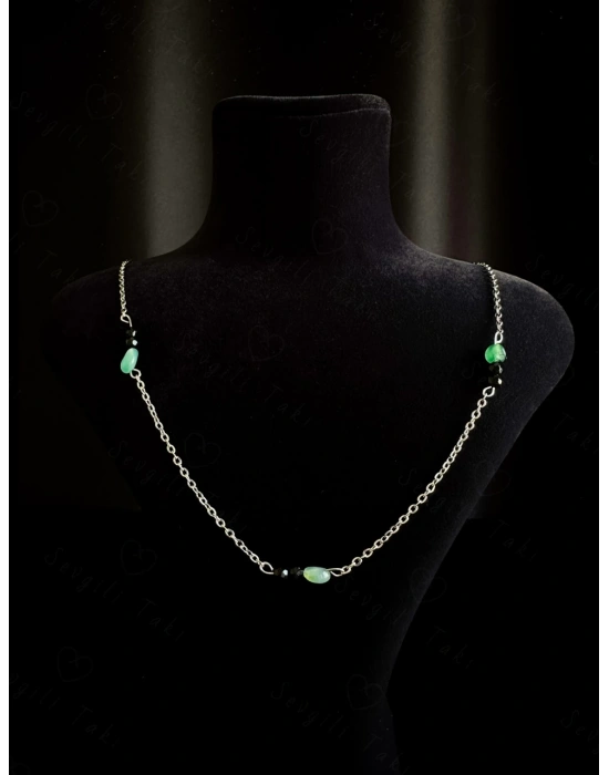 Akik Doğal Taşlı Çelik Kolye | Spiritüel Seri