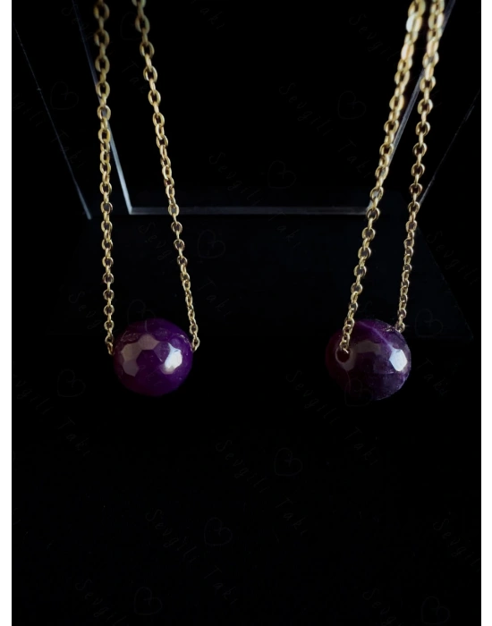 Akik Doğal Taşlı Gold Çelik Küpe -Doğa Serisi