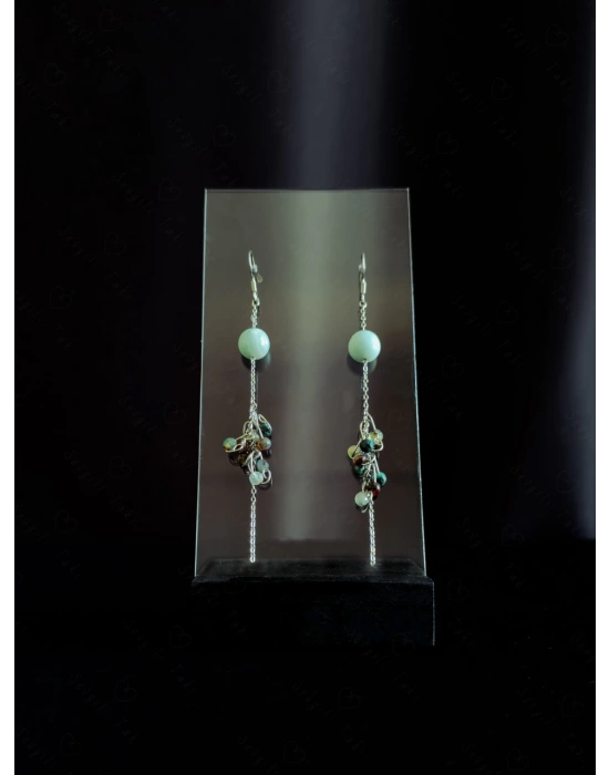 Akik ve Amazonit Doğal Taşlı Çelik Küpe -Sonbahar Serisi