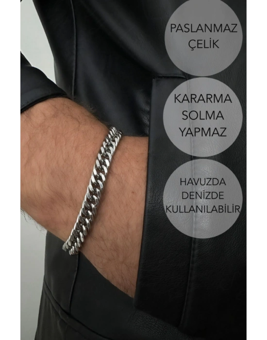 Küba Zincir Kalın Model Çelik Zincir Bileklik | Karma Serisi