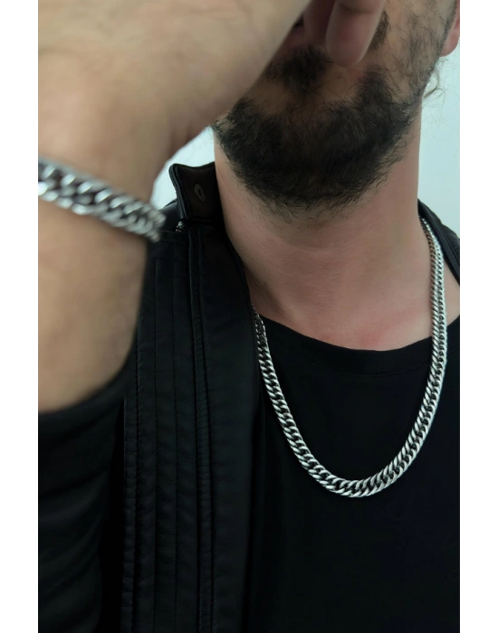 Küba Zincir Kalın Model Çelik Zincir Kolye | Karma Serisi