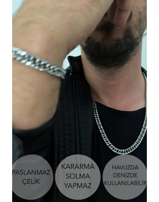 Küba Zincir Kalın Model Çelik Zincir Kolye | Karma Serisi