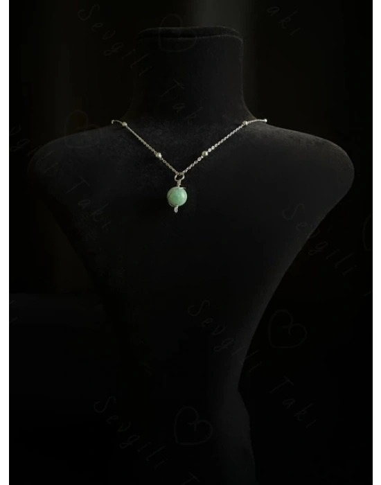 Amazonit Doğal Taşlı Çelik Kolye -Gezegen Serisi