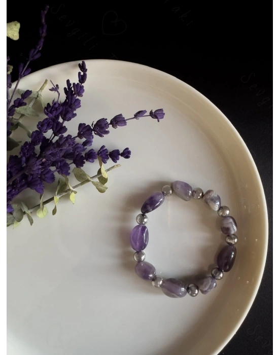 Ametist Doğal Taşlı Bileklik -Karma Serisi