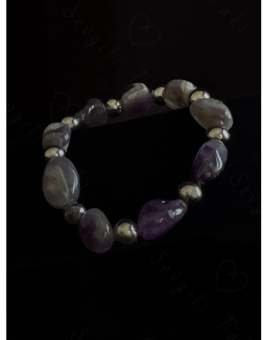 Ametist Doğal Taşlı Bileklik -Karma Serisi