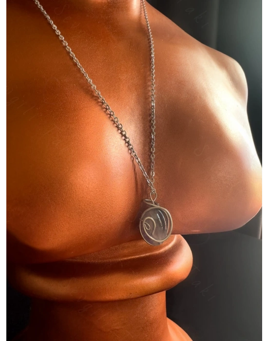 Ametist Doğal Taşlı Çelik Kolye -Sirius Serisi