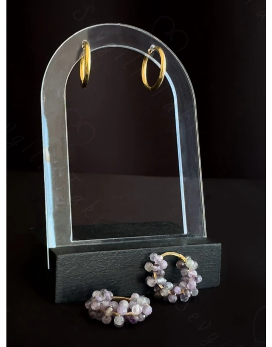 Ametist Doğal Taşlı Çelik Küpe -Methus Serisi