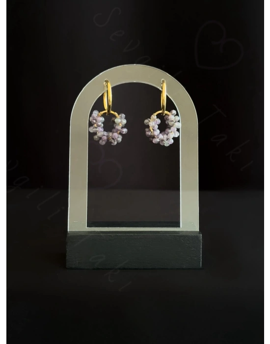 Ametist Doğal Taşlı Çelik Küpe -Methus Serisi