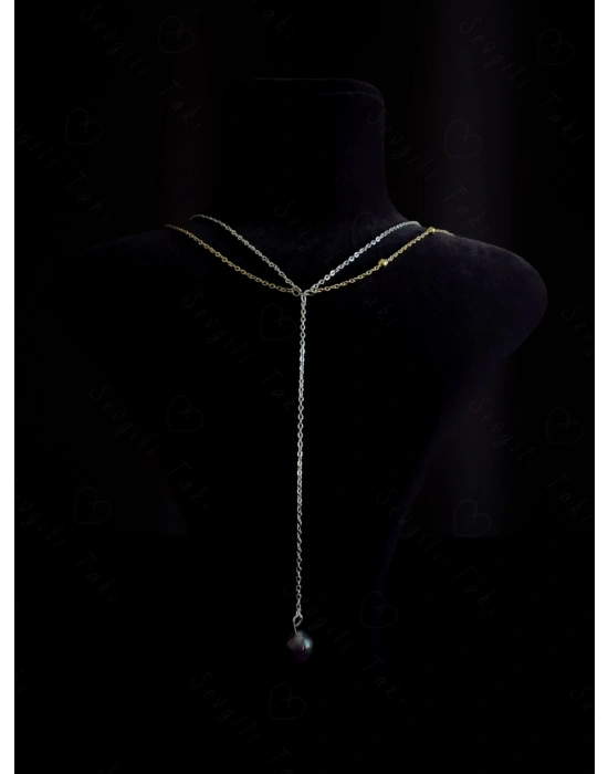 Y Model Ametist Doğal Taşlı Çelik Kolye | Ida Serisi