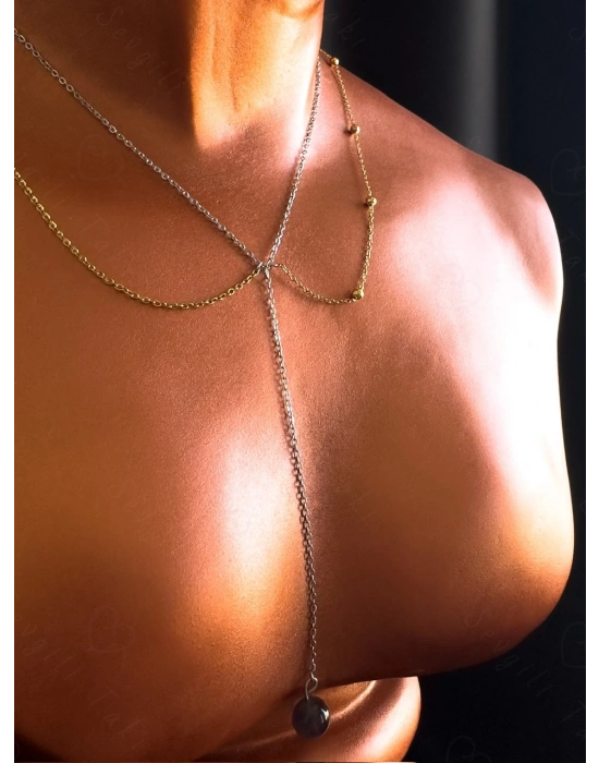 Y Model Ametist Doğal Taşlı Çelik Kolye | Ida Serisi