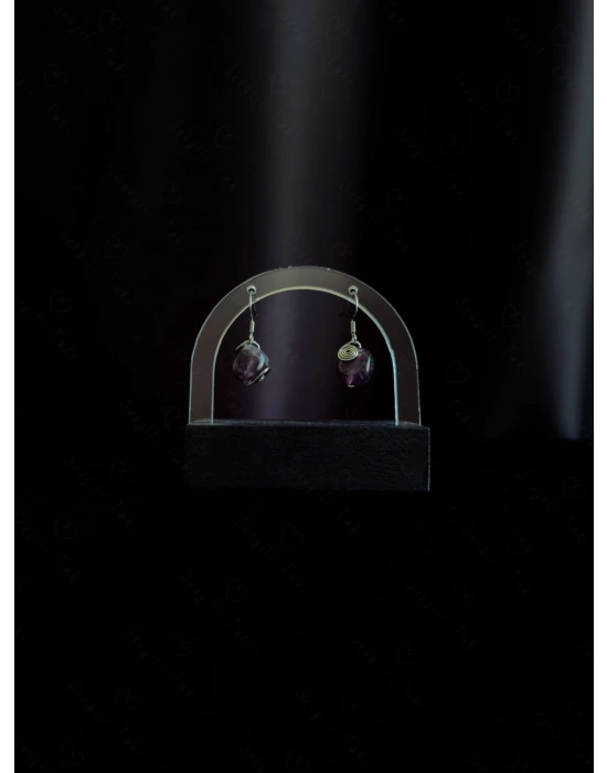 Ametist Doğal Taşlı Çelik Küpe -Sevgili Takı Koleksiyonu