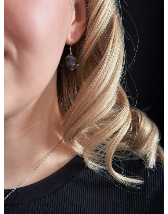 Ametist Doğal Taşlı Çelik Küpe -Sevgili Takı Koleksiyonu