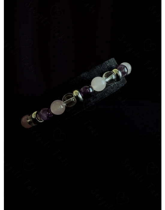 Ametist ve Kuvars Doğal Taşlı Bileklik -777 Serisi